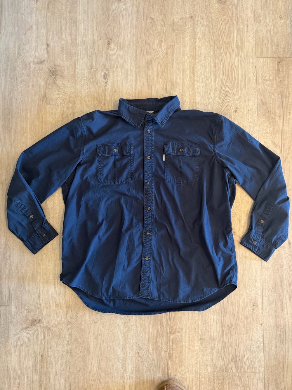 Carhartt Men’s Relaxed Fit Long Sleeve Blue Solid Button-Up Shirt 3XL